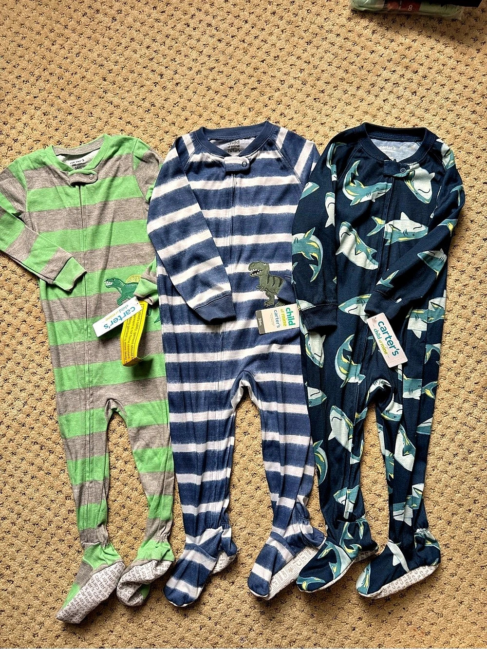 NWT (3)Child of Mine by Carter's Kids Footie Pajama Bundle. Size 24 mont